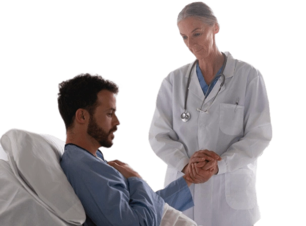 врач поддерживает пациента с раком простаты